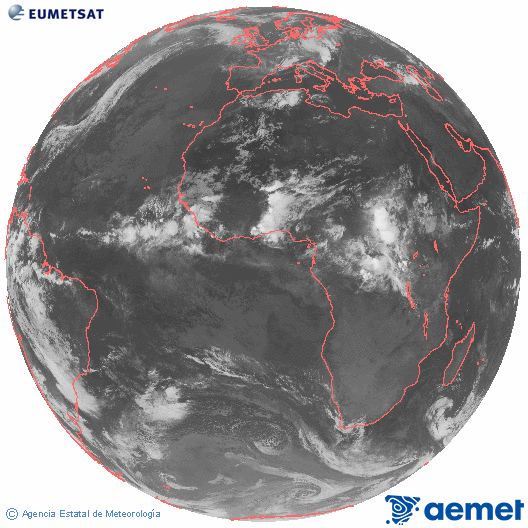 Imatge global del canal infraroig (10.8  &mu;m) del sat�l�lit Meteosat, pertanyent a la s�rie MSG (Meteosat Segona Generaci�) i situat en 0�N 0�E.&nbsp;dijous, 11 de juny  2026 02:00