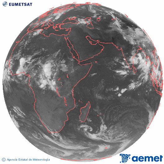 Oce� �ndic. Imatge global del canal infraroig (10.8&mu;m) de Meteosat, que pertany a la s�rie MSG (Meteosat Segona Generaci�) i est� situat a 41.5°E.&nbsp;dijous, 11 de juny  2026 05:00