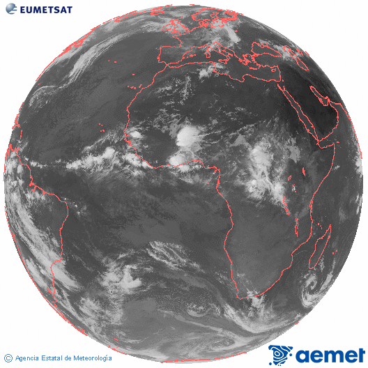 Imatge global del canal infraroig (10.8  &mu;m) del sat�l�lit Meteosat, pertanyent a la s�rie MSG (Meteosat Segona Generaci�) i situat en 0�N 0�E.&nbsp;dijous, 11 de juny  2026 08:00