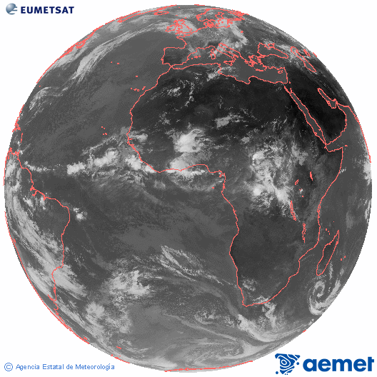 Imatge global del canal infraroig (10.8  &mu;m) del sat�l�lit Meteosat, pertanyent a la s�rie MSG (Meteosat Segona Generaci�) i situat en 0�N 0�E.&nbsp;dijous, 11 de juny  2026 11:00