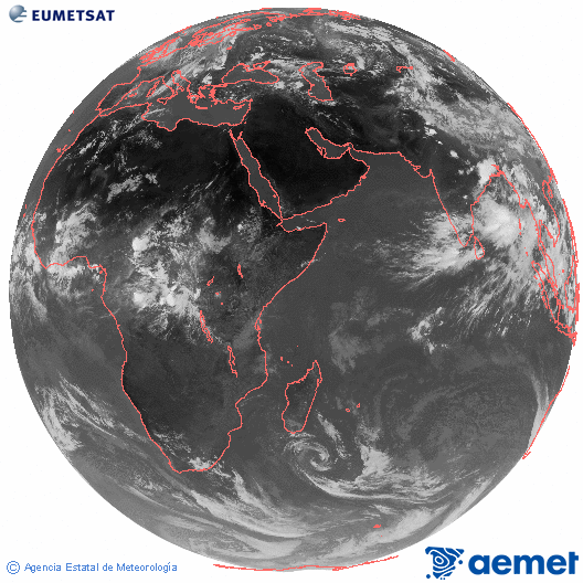Oce� �ndic. Imatge global del canal infraroig (10.8&mu;m) de Meteosat, que pertany a la s�rie MSG (Meteosat Segona Generaci�) i est� situat a 41.5°E.&nbsp;dijous, 11 de juny  2026 14:00