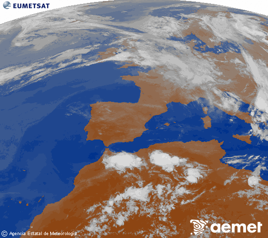 Imagen de la zona de Europa y Norte de �frica del canal infrarrojo del sat�lite Meteosat operacional en 0�N 0�W, procesada para darle color.&nbsp;jueves, 11 junio 2026 a las 23:00