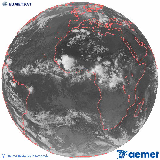 Imagen global del canal infrarrojo (10.8 &mu;m) del sat�lite Meteosat, perteneciente a la serie MSG (Meteosat Segunda Generaci�n) y situado en 0�N 0�E.&nbsp;jeudi, 11 juin  2026 23:00