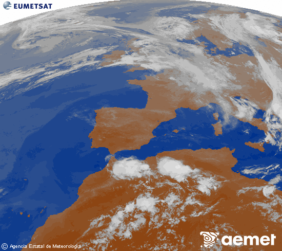 Imagen de la zona de Europa y Norte de �frica del canal infrarrojo del sat�lite Meteosat operacional en 0�N 0�W, procesada para darle color.&nbsp;viernes, 12 junio 2026 a las 00:00