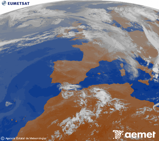 Imagen de la zona de Europa y Norte de �frica del canal infrarrojo del sat�lite Meteosat operacional en 0�N 0�W, procesada para darle color.&nbsp;viernes, 12 junio 2026 a las 03:00