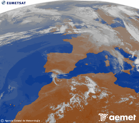 Imagen de la zona de Europa y Norte de �frica del canal infrarrojo del sat�lite Meteosat operacional en 0�N 0�W, procesada para darle color.&nbsp;viernes, 12 junio 2026 a las 05:00