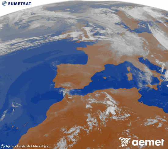 Imagen de la zona de Europa y Norte de �frica del canal infrarrojo del sat�lite Meteosat operacional en 0�N 0�W, procesada para darle color.&nbsp;viernes, 12 junio 2026 a las 06:00