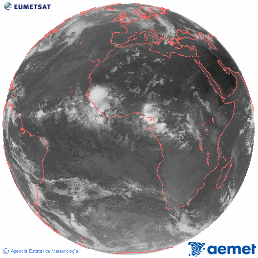 Imagen global del canal infrarrojo (10.8 &mu;m) del sat�lite Meteosat, perteneciente a la serie MSG (Meteosat Segunda Generaci�n) y situado en 0�N 0�E.&nbsp;vendredi, 12 juin  2026 08:00