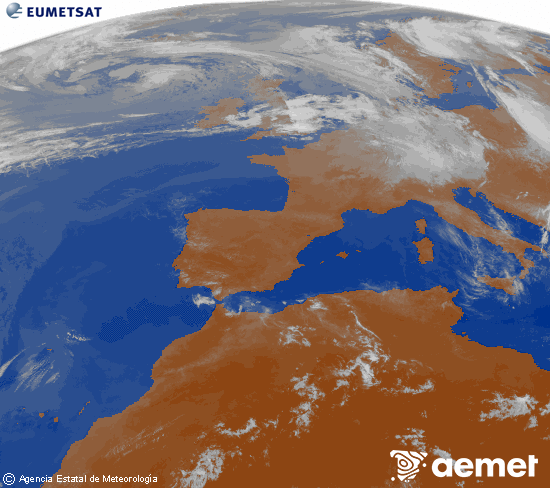 Imagen de la zona de Europa y Norte de �frica del canal infrarrojo del sat�lite Meteosat operacional en 0�N 0�W, procesada para darle color.&nbsp;viernes, 12 junio 2026 a las 09:00