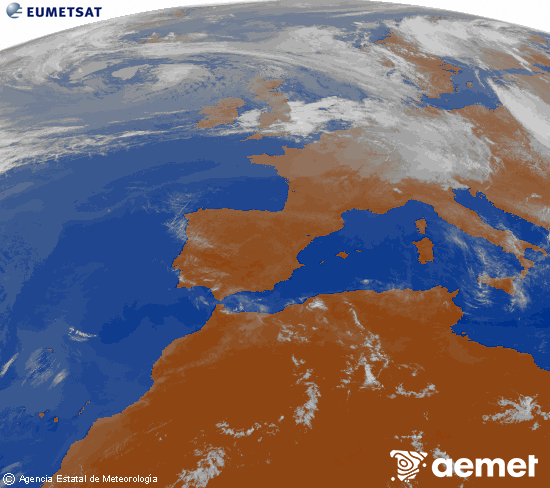 Imagen de la zona de Europa y Norte de �frica del canal infrarrojo del sat�lite Meteosat operacional en 0�N 0�W, procesada para darle color.&nbsp;viernes, 12 junio 2026 a las 10:00
