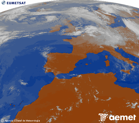 Imagen de la zona de Europa y Norte de �frica del canal infrarrojo del sat�lite Meteosat operacional en 0�N 0�W, procesada para darle color.&nbsp;viernes, 12 junio 2026 a las 12:00