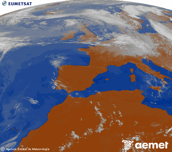 Imagen de la zona de Europa y Norte de �frica del canal infrarrojo del sat�lite Meteosat operacional en 0�N 0�W, procesada para darle color.&nbsp;viernes, 12 junio 2026 a las 14:00