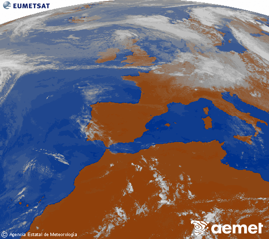 Imagen de la zona de Europa y Norte de �frica del canal infrarrojo del sat�lite Meteosat operacional en 0�N 0�W, procesada para darle color.&nbsp;viernes, 12 junio 2026 a las 16:00