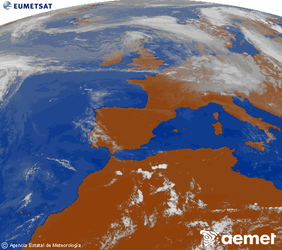 Imagen de la zona de Europa y Norte de �frica del canal infrarrojo del sat�lite Meteosat operacional en 0�N 0�W, procesada para darle color.&nbsp;viernes, 12 junio 2026 a las 17:00