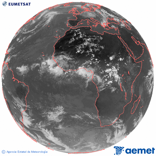 Imagen global del canal infrarrojo (10.8 &mu;m) del sat�lite Meteosat, perteneciente a la serie MSG (Meteosat Segunda Generaci�n) y situado en 0�N 0�E.&nbsp;vendredi, 12 juin  2026 17:00