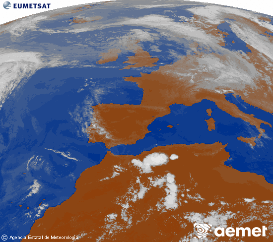 Imagen de la zona de Europa y Norte de �frica del canal infrarrojo del sat�lite Meteosat operacional en 0�N 0�W, procesada para darle color.&nbsp;viernes, 12 junio 2026 a las 19:00