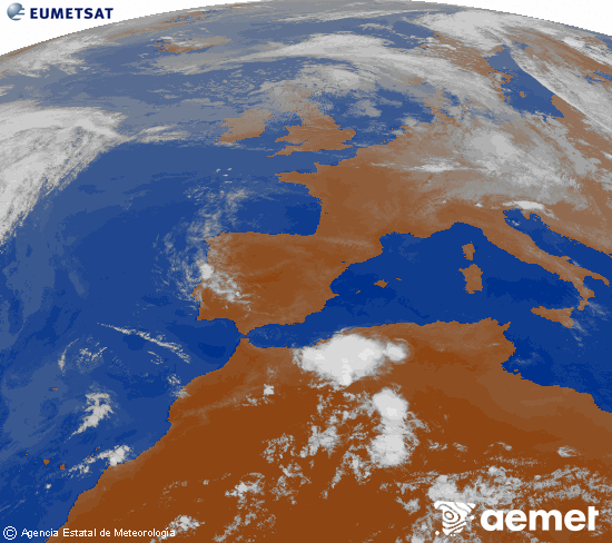 Imagen de la zona de Europa y Norte de �frica del canal infrarrojo del sat�lite Meteosat operacional en 0�N 0�W, procesada para darle color.&nbsp;viernes, 12 junio 2026 a las 21:00