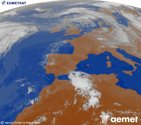 Imagen de la zona de Europa y Norte de �frica del canal infrarrojo del sat�lite Meteosat operacional en 0�N 0�W, procesada para darle color.&nbsp;s�bado, 13 junio 2026 a las 01:00