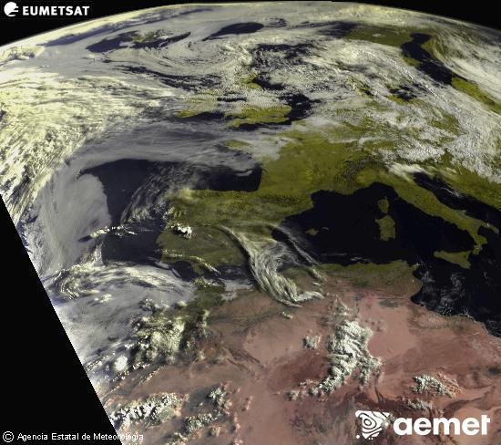 Esta imagen se genera utilizando informaci�n de los canales visibles del sat�lite METEOSAT perteneciente a la segunda generaci�n de sat�lites Meteosat (MSG). Por ese motivo, s�lo hay informaci�n en la zona iluminada por el sol. Adem�s, los canales han sido normalizados para que el brillo no dependa de la posici�n del sol.&nbsp;samedi, 13 juin  2026 08:00