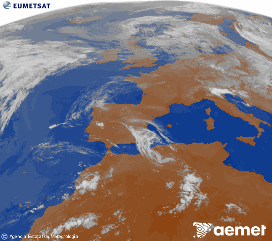 Imagen de la zona de Europa y Norte de �frica del canal infrarrojo del sat�lite Meteosat operacional en 0�N 0�W, procesada para darle color.&nbsp;s�bado, 13 junio 2026 a las 08:00