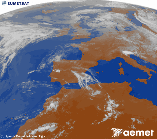 Imagen de la zona de Europa y Norte de �frica del canal infrarrojo del sat�lite Meteosat operacional en 0�N 0�W, procesada para darle color.&nbsp;s�bado, 13 junio 2026 a las 09:00