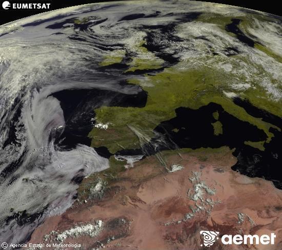 Esta imagen se genera utilizando informaci�n de los canales visibles del sat�lite METEOSAT perteneciente a la segunda generaci�n de sat�lites Meteosat (MSG). Por ese motivo, s�lo hay informaci�n en la zona iluminada por el sol. Adem�s, los canales han sido normalizados para que el brillo no dependa de la posici�n del sol.&nbsp;samedi, 13 juin  2026 10:00