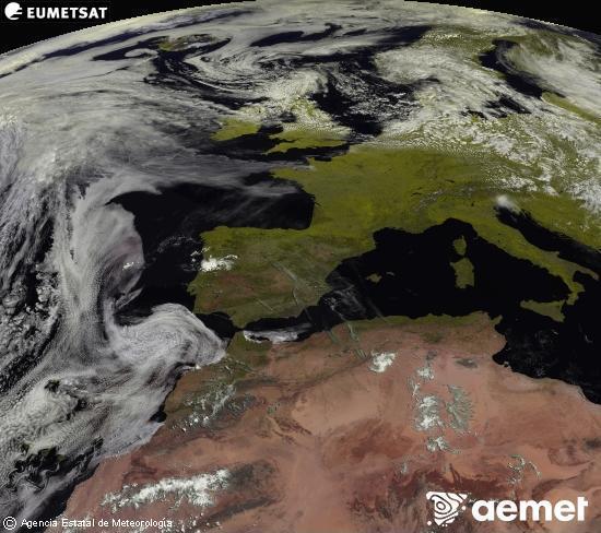 Esta imagen se genera utilizando informaci�n de los canales visibles del sat�lite METEOSAT perteneciente a la segunda generaci�n de sat�lites Meteosat (MSG). Por ese motivo, s�lo hay informaci�n en la zona iluminada por el sol. Adem�s, los canales han sido normalizados para que el brillo no dependa de la posici�n del sol.&nbsp;samedi, 13 juin  2026 12:00