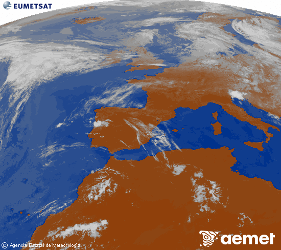 Imagen de la zona de Europa y Norte de �frica del canal infrarrojo del sat�lite Meteosat operacional en 0�N 0�W, procesada para darle color.&nbsp;s�bado, 13 junio 2026 a las 12:00