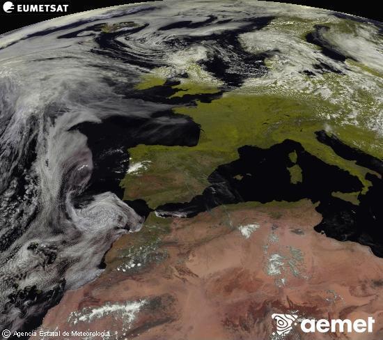 Esta imagen se genera utilizando informaci�n de los canales visibles del sat�lite METEOSAT perteneciente a la segunda generaci�n de sat�lites Meteosat (MSG). Por ese motivo, s�lo hay informaci�n en la zona iluminada por el sol. Adem�s, los canales han sido normalizados para que el brillo no dependa de la posici�n del sol.&nbsp;samedi, 13 juin  2026 13:00