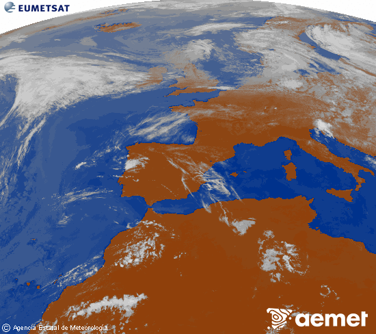 Imagen de la zona de Europa y Norte de �frica del canal infrarrojo del sat�lite Meteosat operacional en 0�N 0�W, procesada para darle color.&nbsp;s�bado, 13 junio 2026 a las 13:00