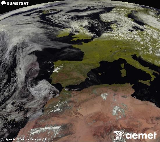 Esta imagen se genera utilizando informaci�n de los canales visibles del sat�lite METEOSAT perteneciente a la segunda generaci�n de sat�lites Meteosat (MSG). Por ese motivo, s�lo hay informaci�n en la zona iluminada por el sol. Adem�s, los canales han sido normalizados para que el brillo no dependa de la posici�n del sol.&nbsp;samedi, 13 juin  2026 14:00