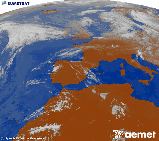 Imagen de la zona de Europa y Norte de �frica del canal infrarrojo del sat�lite Meteosat operacional en 0�N 0�W, procesada para darle color.&nbsp;s�bado, 13 junio 2026 a las 14:00