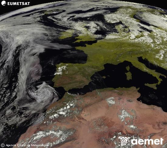 Esta imagen se genera utilizando informaci�n de los canales visibles del sat�lite METEOSAT perteneciente a la segunda generaci�n de sat�lites Meteosat (MSG). Por ese motivo, s�lo hay informaci�n en la zona iluminada por el sol. Adem�s, los canales han sido normalizados para que el brillo no dependa de la posici�n del sol.&nbsp;samedi, 13 juin  2026 16:00