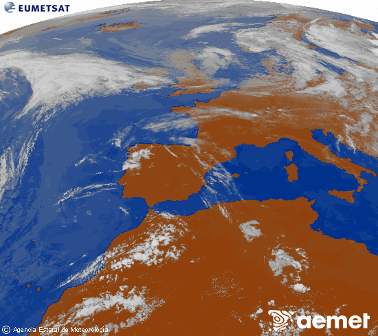 Imagen de la zona de Europa y Norte de �frica del canal infrarrojo del sat�lite Meteosat operacional en 0�N 0�W, procesada para darle color.&nbsp;dissabte, 13 de juny  2026 16:00