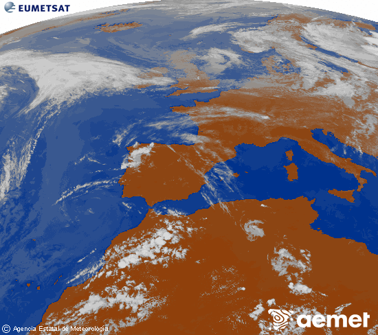 Imatge de la zona d'Europa i Nord d'�frica del canal infraroig del sat�l�lit Meteosat operacional en 0�N 0�W, processada per a donar-li color.&nbsp;dissabte, 13 de juny  2026 17:00