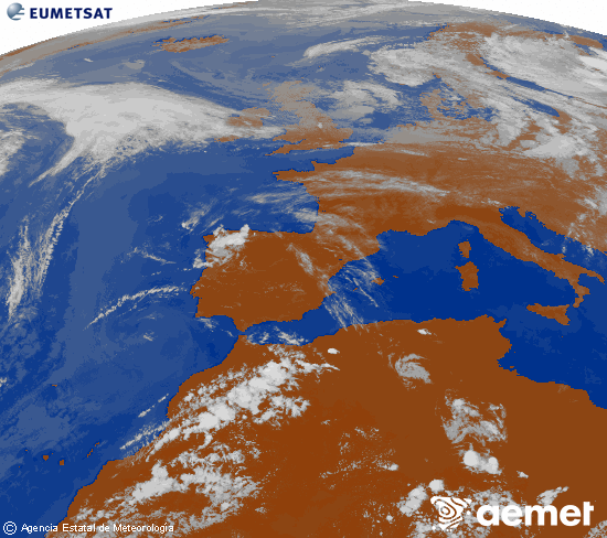 Imatge de la zona d'Europa i Nord d'�frica del canal infraroig del sat�l�lit Meteosat operacional en 0�N 0�W, processada per a donar-li color.&nbsp;dissabte, 13 de juny  2026 18:00