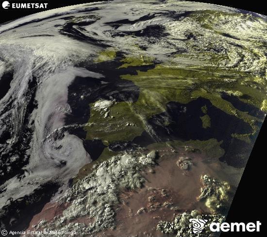 Esta imagen se genera utilizando informaci�n de los canales visibles del sat�lite METEOSAT perteneciente a la segunda generaci�n de sat�lites Meteosat (MSG). Por ese motivo, s�lo hay informaci�n en la zona iluminada por el sol. Adem�s, los canales han sido normalizados para que el brillo no dependa de la posici�n del sol.&nbsp;samedi, 13 juin  2026 20:00