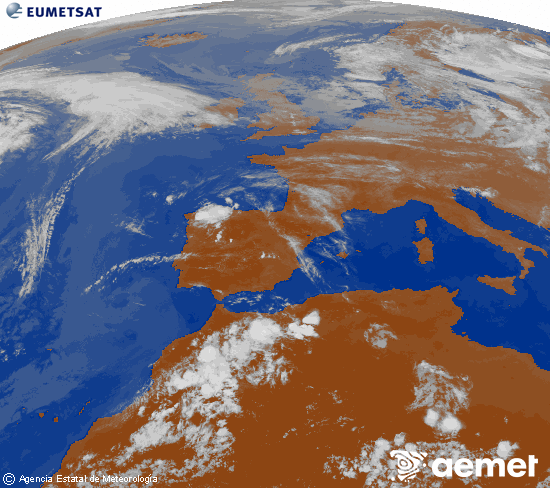 Imatge de la zona d'Europa i Nord d'�frica del canal infraroig del sat�l�lit Meteosat operacional en 0�N 0�W, processada per a donar-li color.&nbsp;dissabte, 13 de juny  2026 20:00