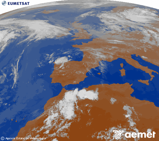 Imatge de la zona d'Europa i Nord d'�frica del canal infraroig del sat�l�lit Meteosat operacional en 0�N 0�W, processada per a donar-li color.&nbsp;dissabte, 13 de juny  2026 23:00