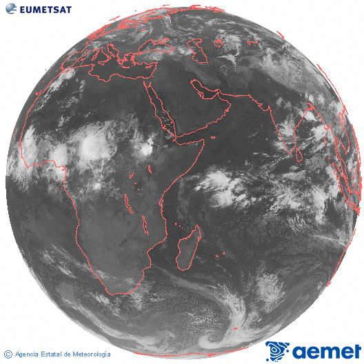 Oc�ano �ndico. Imagen global del canal infrarrojo (10.8&mu;m) de Meteosat, perteneciente a la serie MSG (Meteosat Segunda Generaci�n) y situado en 41.5° E.&nbsp;diumenge, 14 de juny  2026 02:00