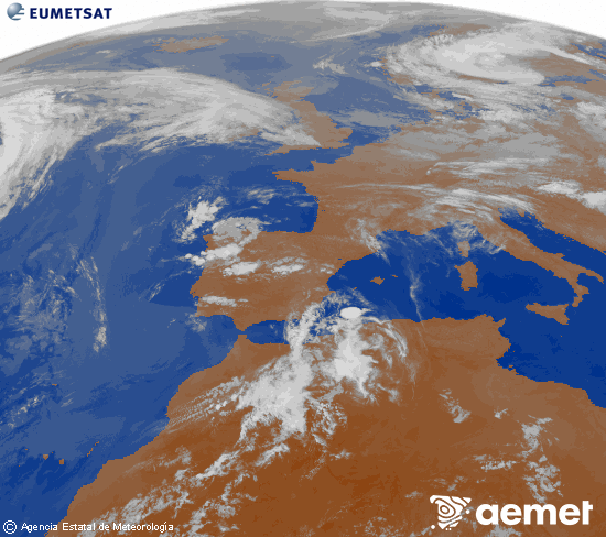 Imagen de la zona de Europa y Norte de �frica del canal infrarrojo del sat�lite Meteosat operacional en 0�N 0�W, procesada para darle color.&nbsp;domingo, 14 junio 2026 a las 05:00