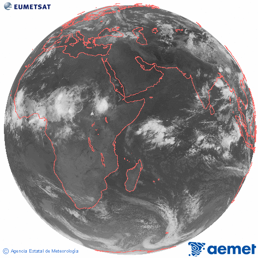 Oc�ano �ndico. Imagen global del canal infrarrojo (10.8&mu;m) de Meteosat, perteneciente a la serie MSG (Meteosat Segunda Generaci�n) y situado en 41.5° E.&nbsp;diumenge, 14 de juny  2026 05:00