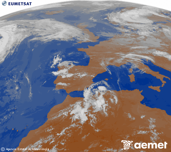 Imagen de la zona de Europa y Norte de �frica del canal infrarrojo del sat�lite Meteosat operacional en 0�N 0�W, procesada para darle color.&nbsp;domingo, 14 junio 2026 a las 06:00