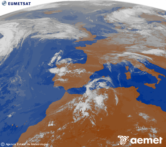 Imagen de la zona de Europa y Norte de �frica del canal infrarrojo del sat�lite Meteosat operacional en 0�N 0�W, procesada para darle color.&nbsp;domingo, 14 junio 2026 a las 08:00