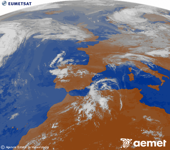 Imagen de la zona de Europa y Norte de �frica del canal infrarrojo del sat�lite Meteosat operacional en 0�N 0�W, procesada para darle color.&nbsp;domingo, 14 junio 2026 a las 09:00