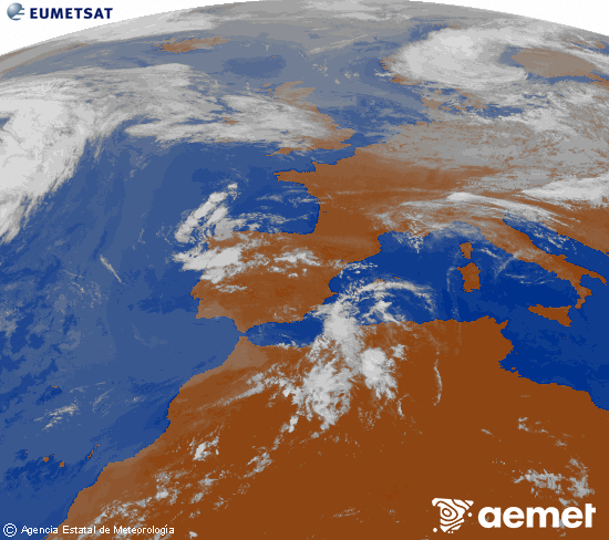 Imagen de la zona de Europa y Norte de �frica del canal infrarrojo del sat�lite Meteosat operacional en 0�N 0�W, procesada para darle color.&nbsp;domingo, 14 junio 2026 a las 10:00