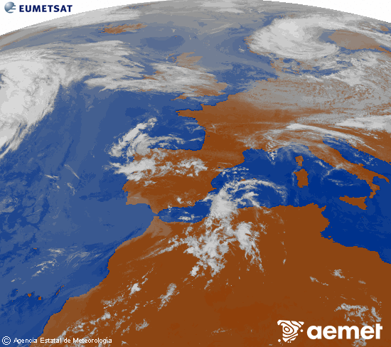Imagen de la zona de Europa y Norte de �frica del canal infrarrojo del sat�lite Meteosat operacional en 0�N 0�W, procesada para darle color.&nbsp;domingo, 14 junio 2026 a las 11:00