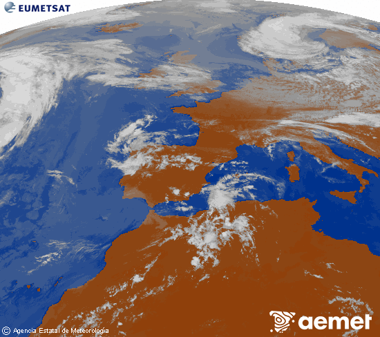 Imatge de la zona d'Europa i Nord d'�frica del canal infraroig del sat�l�lit Meteosat operacional en 0�N 0�W, processada per a donar-li color.&nbsp;diumenge, 14 de juny  2026 12:00