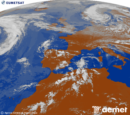 Imagen de la zona de Europa y Norte de �frica del canal infrarrojo del sat�lite Meteosat operacional en 0�N 0�W, procesada para darle color.&nbsp;igandea, 2026ko ekainak 14, ordua: 16:00