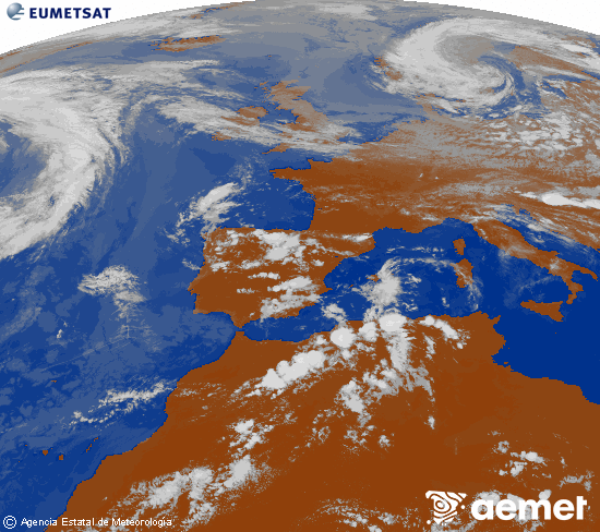 Imagen de la zona de Europa y Norte de �frica del canal infrarrojo del sat�lite Meteosat operacional en 0�N 0�W, procesada para darle color.&nbsp;igandea, 2026ko ekainak 14, ordua: 17:00